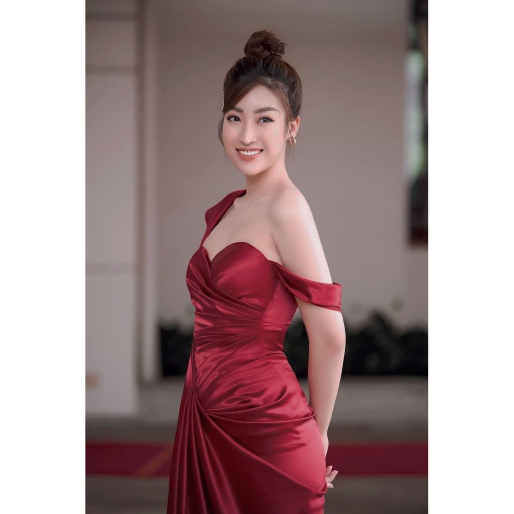 Đầm dạ hội kiểu cúp ngực lệch vai nhún eo (HÀNG CAO CẤP)