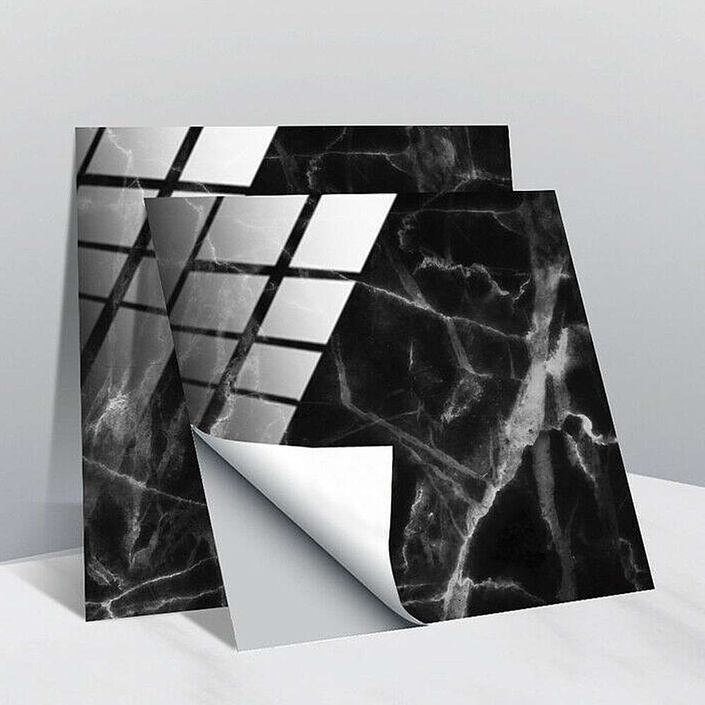 DasherMart BU 20 pcs Abstract Black Marble Self-adhesive Bath Kitchen Wall Stair Tile Sticker