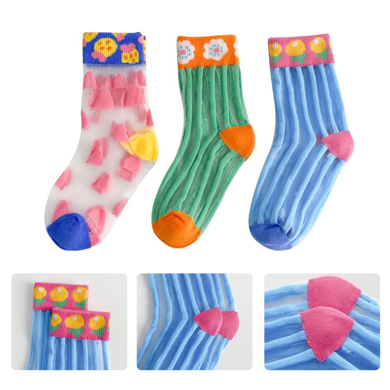 Set 3 Đôi Vớ Siêu Mỏng Phối Lưới Trong Suốt Thời Trang Mùa Hè Cho Bé Trai Và Gái
