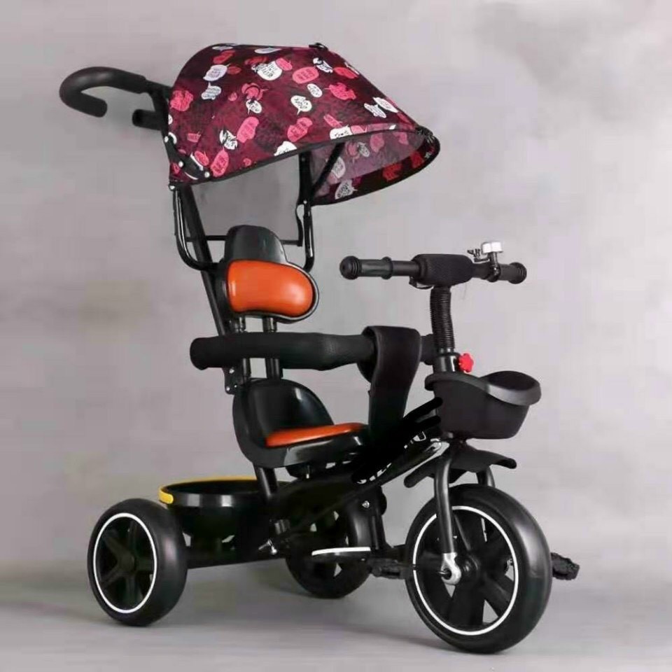 Xe đẩy ba bánh cho bé 310 có mái che ghế bọc da đai an toàn- xe đẩy du lịch xe đẩy siêu thị - xe dạo chơi picnic cho bé