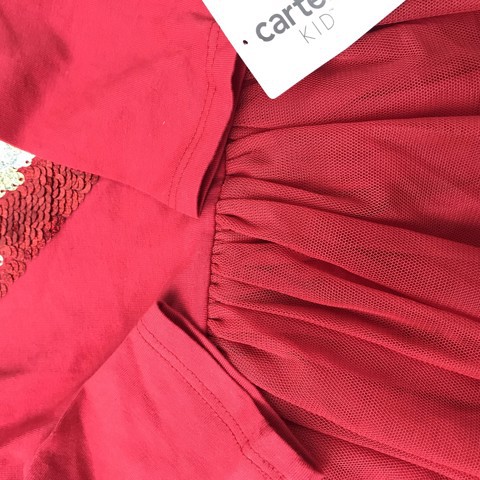 Đầm cotton Carter's đỏ tim kim tuyến lật chân voan