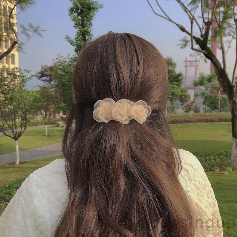 Kẹp tóc hình hoa trà bằng kim loại dễ thương dành cho nữ