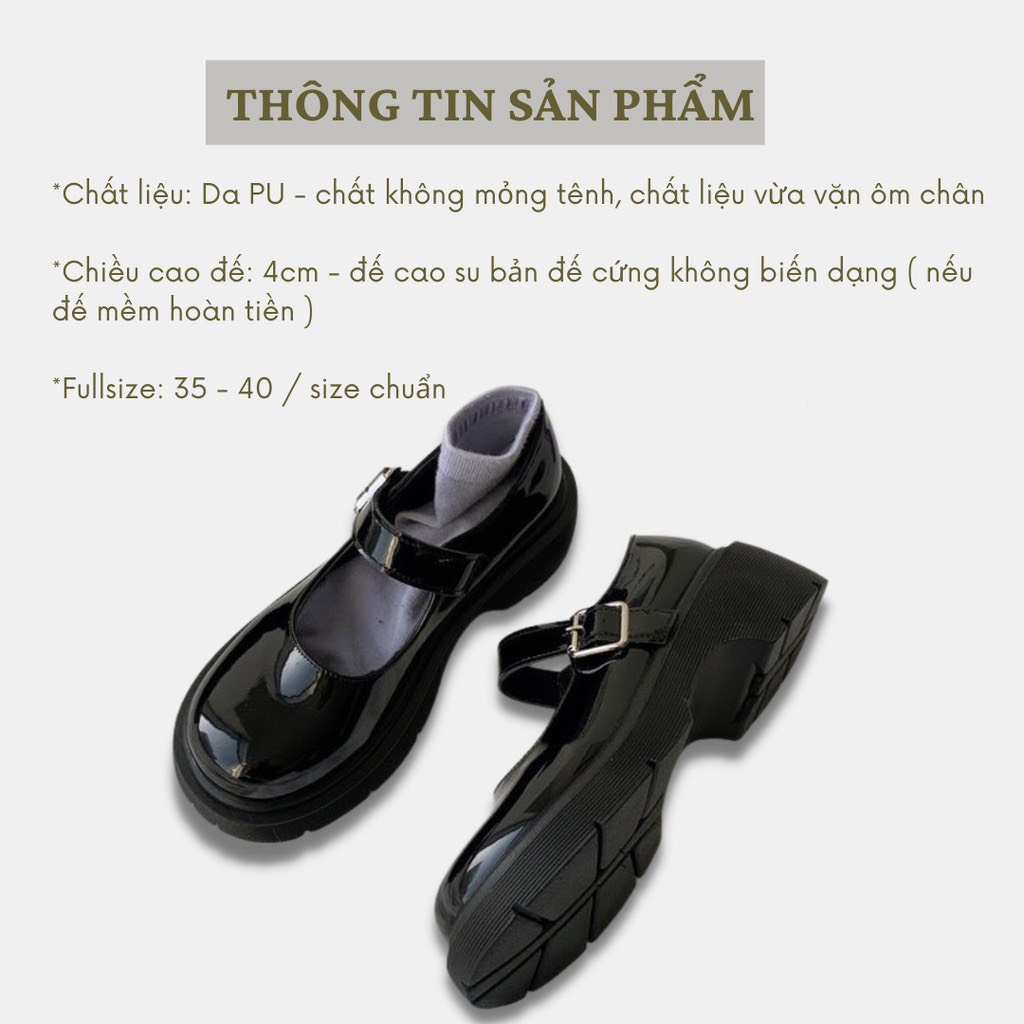 Giày Lolita nữ màu đen trắng đế cao 5cm dễ thương có quai cài tiểu thư vintage đi học đi chơi loại 1