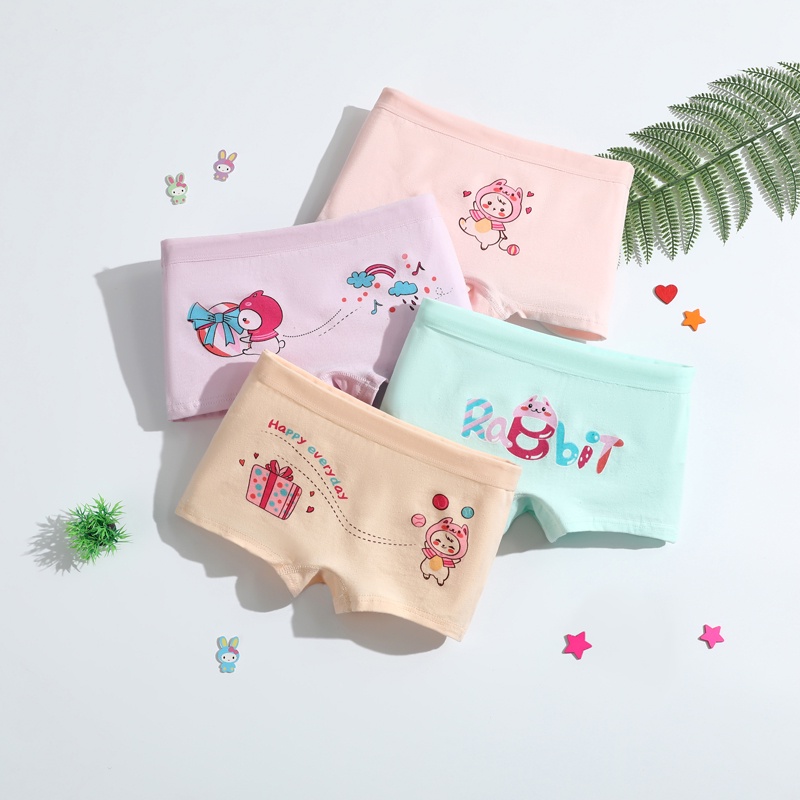 Set 4 quần lót cotton SMY mềm thoáng khí in họa tiết hoạt hình đáng yêu cho bé gái 2-12 tuổi