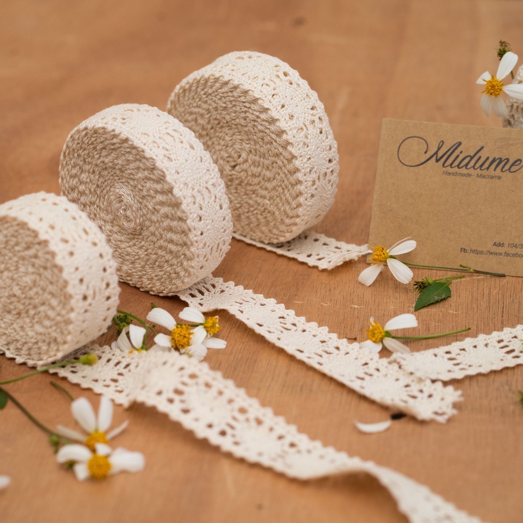 Mua 10 tặng 1, Ruy băng ren bản 2cm thắt nơ, phụ kiện handmade làm túi xách macrame