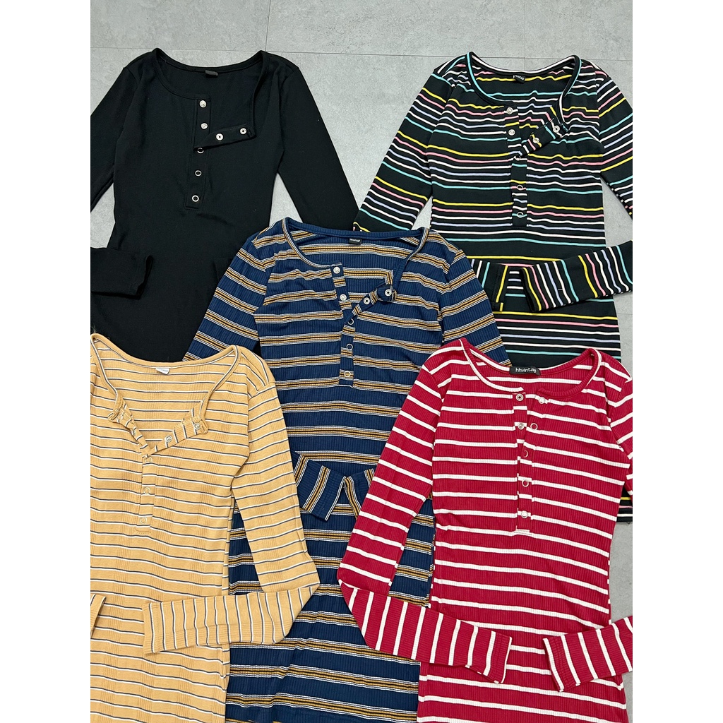 Đầm body nữ tay dài HHVINTAGE kiểu bấm nút Dress A14