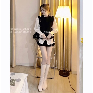 Áo gile len cúc phối sơ mi( ảnh shop chụp)