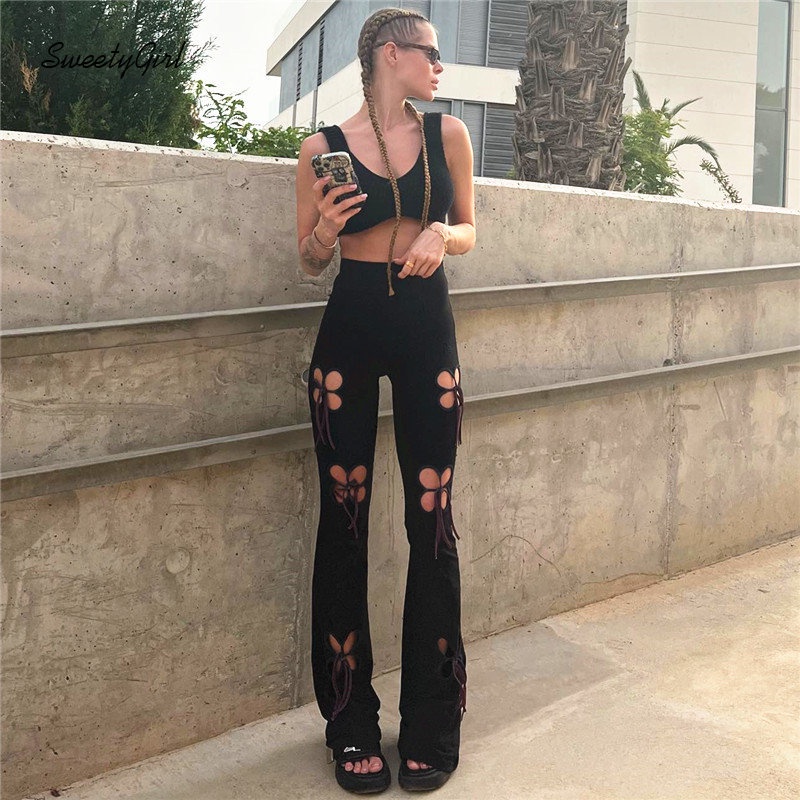 Quần Dài Lưng Cao Ống Loe Ôm Dáng Phối Màu Tương Phản Thời Trang 2022 Cho Nữ