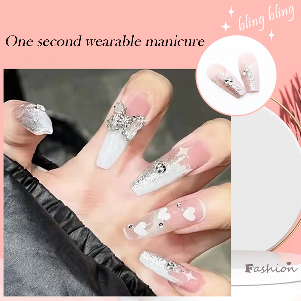 Set 24 Móng Tay Giả 3D Đính Đá Lấp Lánh Thời Trang Cho Nữ