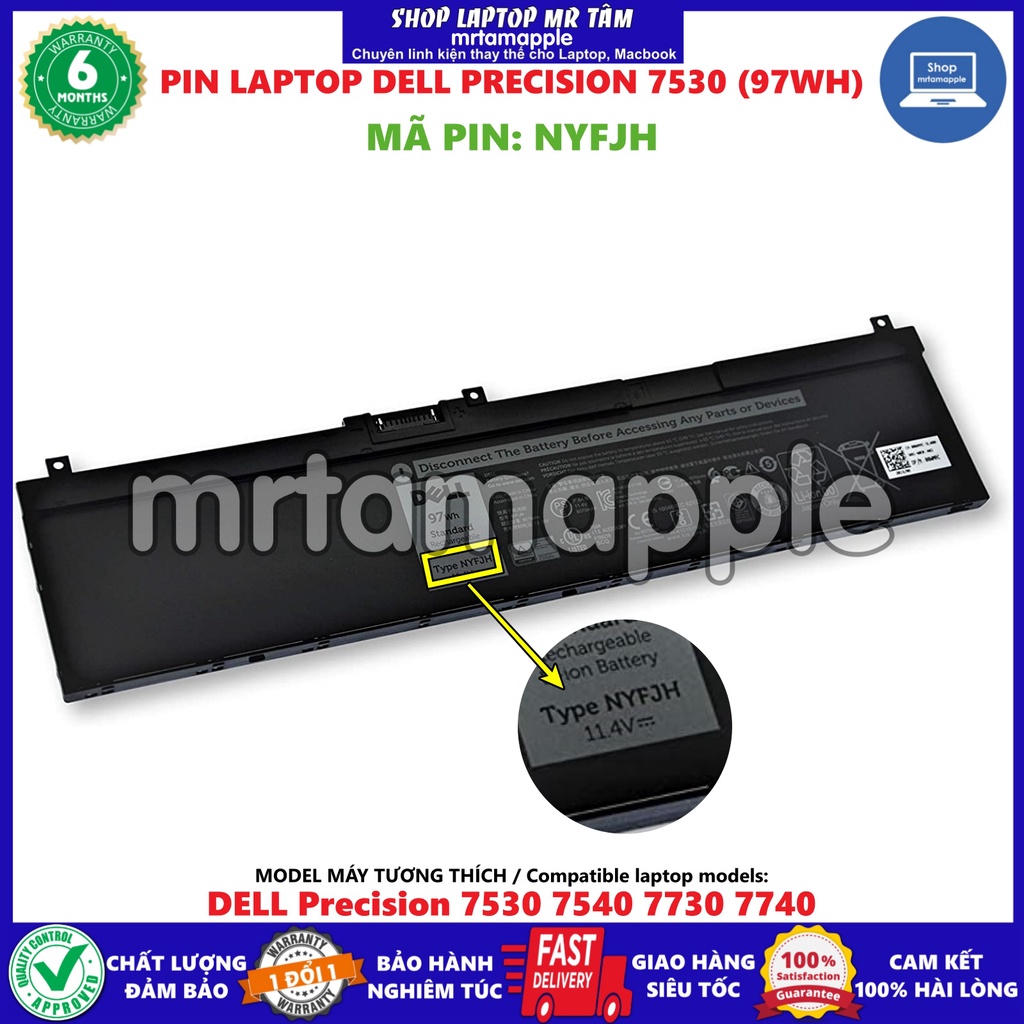 (BATTERY) PIN LAPTOP DELL PRECISION 7530 (97WH) (ZIN) - Precision 7530 7540 7730 7740