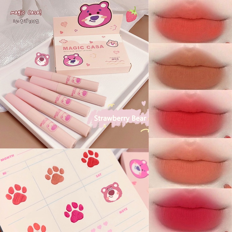 Bộ 5 Son Môi MAGIC CASA Chất Nhung Lì Chống Thấm Nước Màu Hồng Dâu Tây