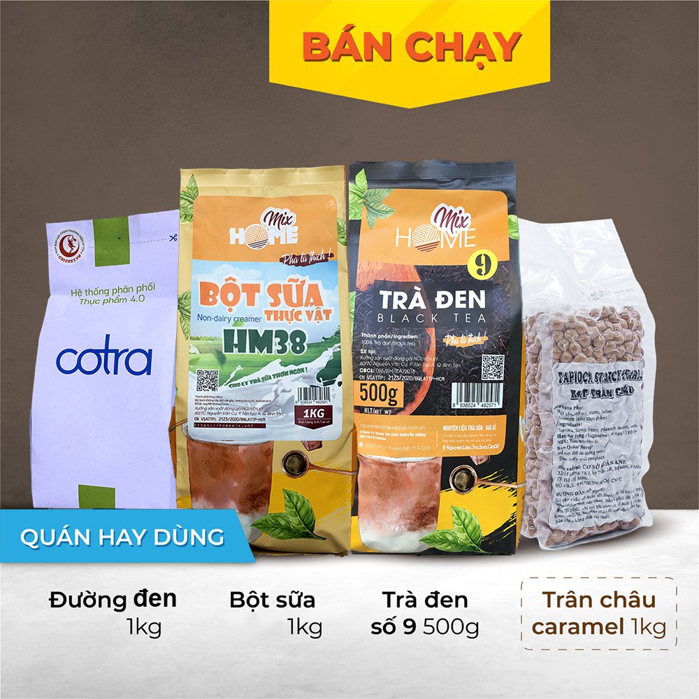 Combo Trà Sữa Truyền Thống -  Quán Hay Dùng ( Trà Đen Số 9 + Bột Sữa + Trân Châu + Đường Đen)