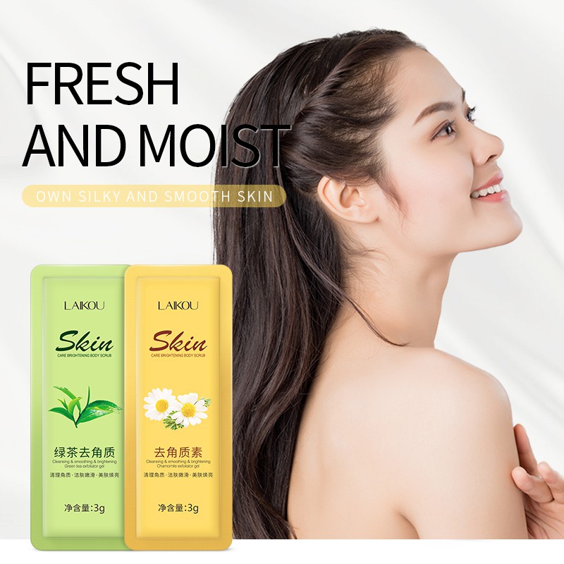 Set 2 gel tẩy tế bào chết da mặt Laikou tinh chất matcha và hoa cúc 2x3g