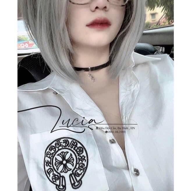 Áo sơ mi tay lỡ chữ Thập in trước sau chất thô lụa siêu đẹp hàng cao cấp chuẩn from BIGOMALL