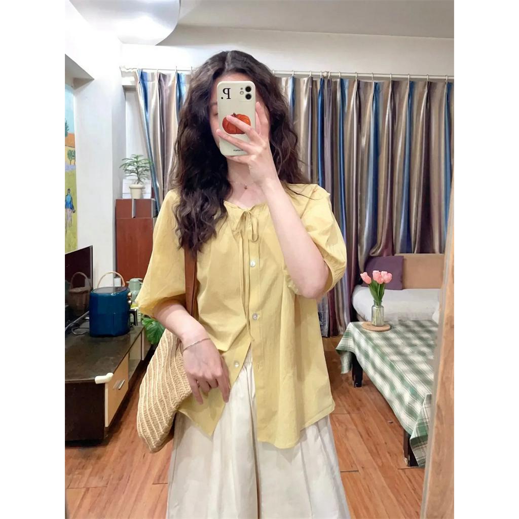 Áo Sơ Mi Ngắn Tay Thắt Dây Vàng Phong Cách Mới Mùa Hè 63984