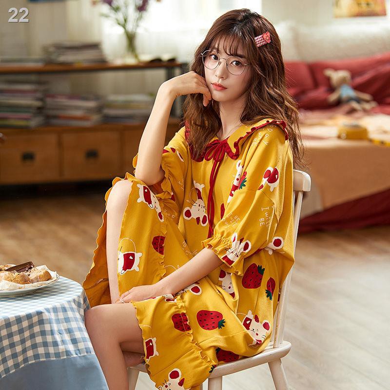 pyjamas nữ váy đêm hè mùa New Hàn Quốc phong cách sinh viên dễ thương dài tay cộng với kích thước phục vụ ở nh