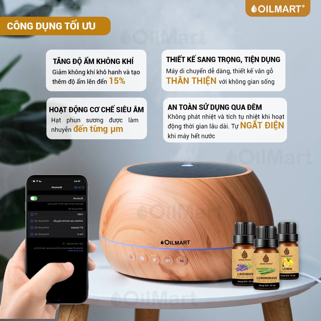 Máy Khuếch Tán Tinh Dầu Oilmart Loa Nhạc - 14W 1000ml