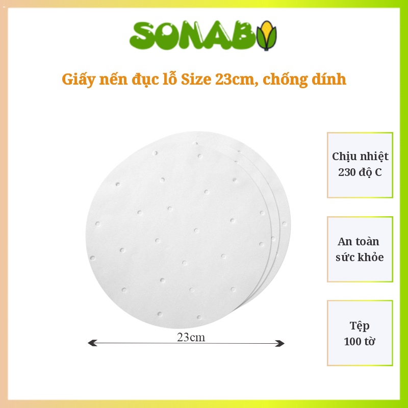 Giấy Nến Đục Lỗ, Tròn, Chống Dính Cho Nồi Chiên Không Dầu, Lót Xửng Hấp Size 23cm