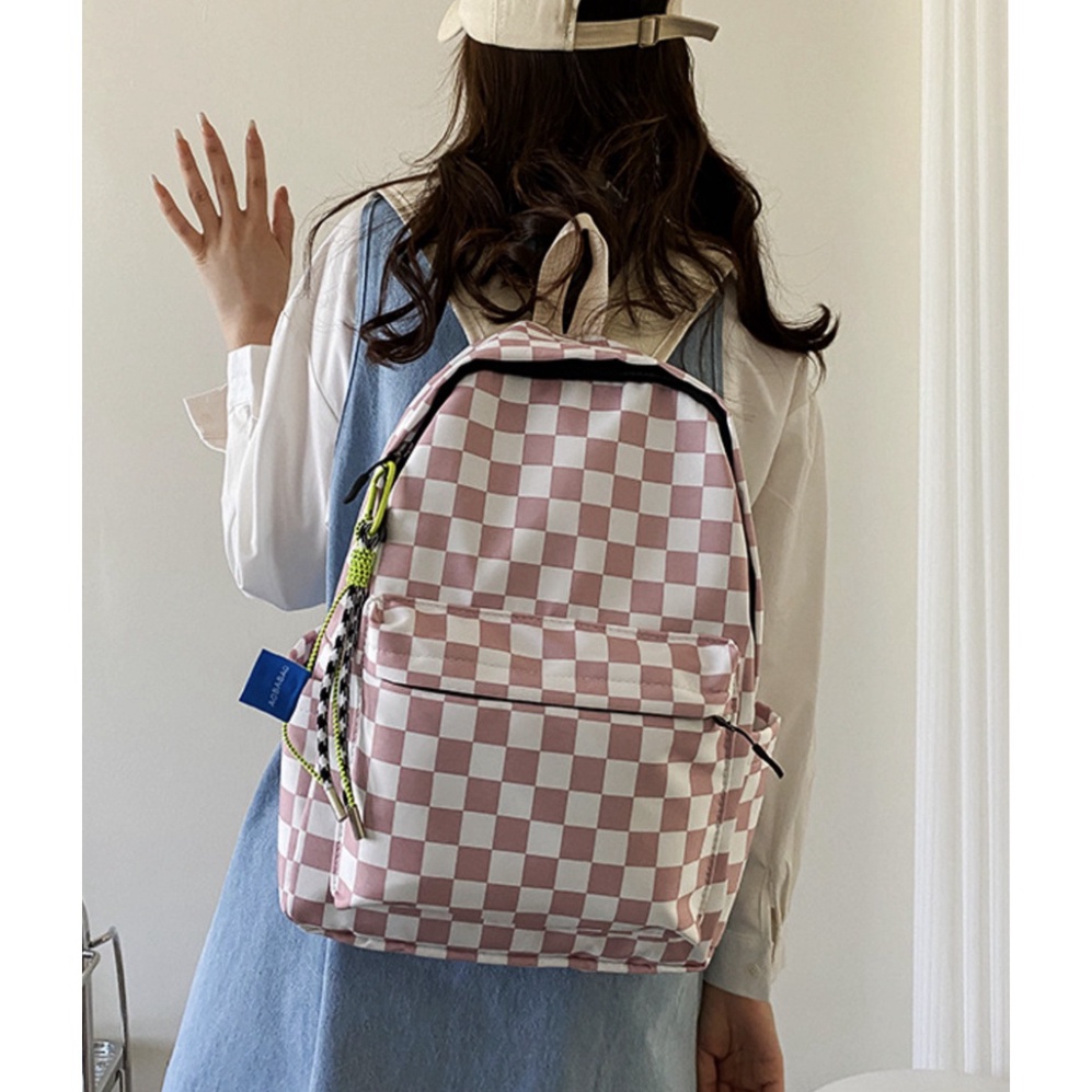 Ba lô nữ đi học ulzzang chống nước, balo chống nhăn Caro hàng Quảng Châu | BL012