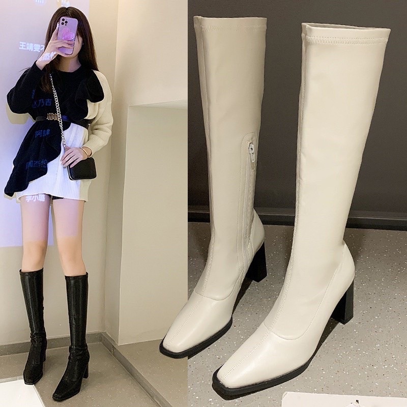 Bốt nữ LeMonn Boots 7 Phân cao cổ đùi da mềm khóa giữa độc lạ cá tính