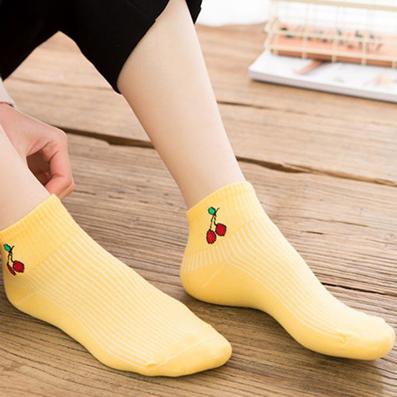 Vớ Cổ Thấp Họa Tiết Trái Cây Phong Cách Hàn Quốc Thời Trang Cho Nữ