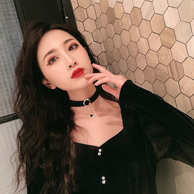 [QLQL] Vòng Cổ Choker Ngắn Vải Flannel Màu Đen Phong Cách Âu Mỹ Quyến Rũ Cho Nữ