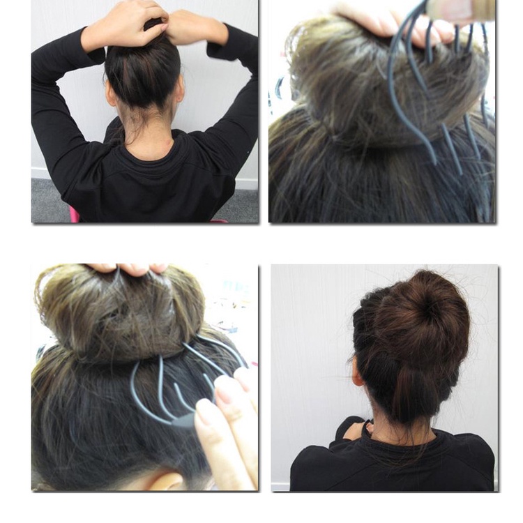 Lược chèn búi tóc dụng cụ hair feeder DIY7 đen hỗ trợ cài tóc tạo kiểu bồng đuôi ngựa búi tóc siêu xinh