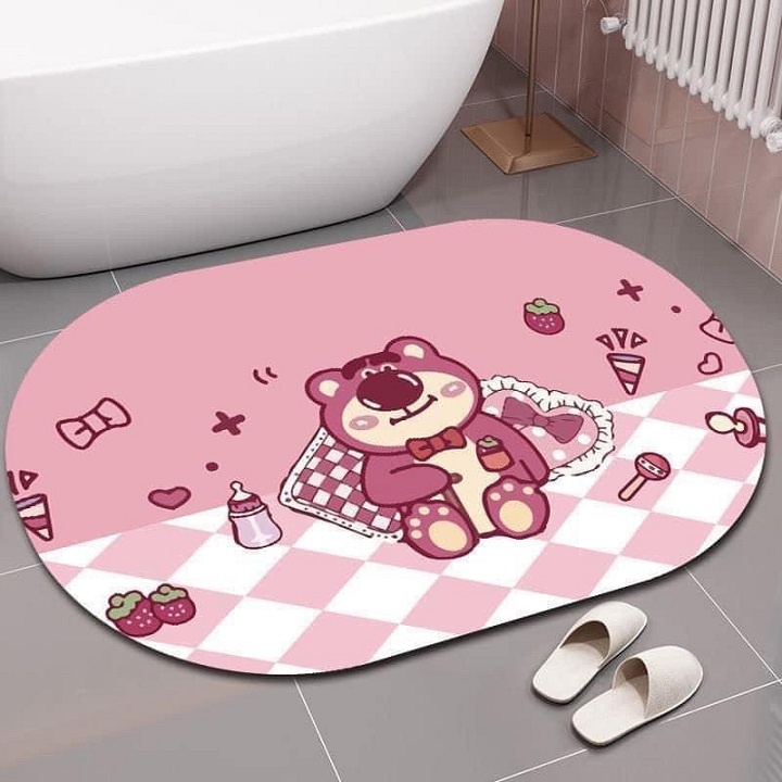 Thảm Lau Chân Silicon Siêu Mềm Siêu Dày, Siêu Thấm Nước Chất Liệu Chống Trượt Hình Gấu Hồng
