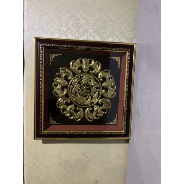 Tranh ngũ phúc 5 con dơi bằng đồng phủ bì 36x36cm