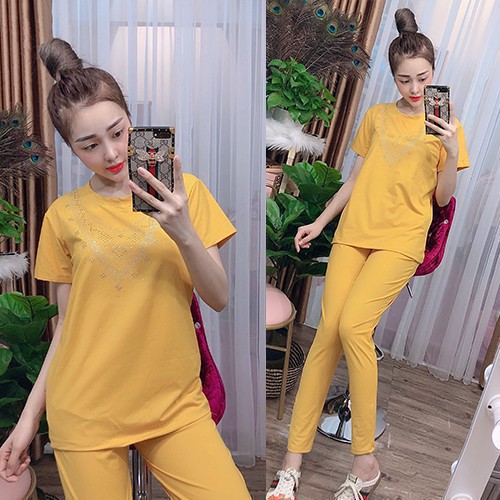 Đồ bô thu đông mặc nhà đẹp, tay ngắn quần dài, vải thun cotton co giãn tốt, thoải mái A007 | BigBuy360 - bigbuy360.vn