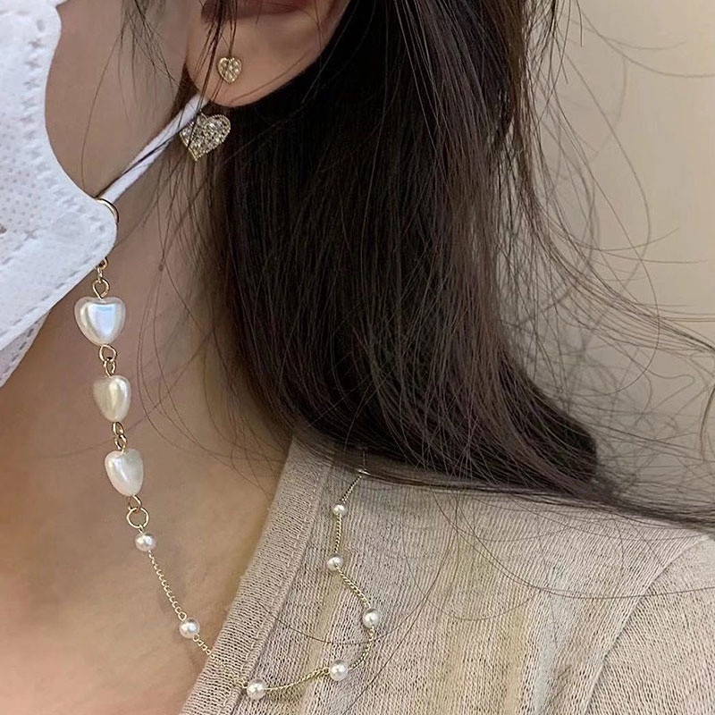 Dây đeo kính chống thất lạc hình trái tim đính ngọc trai thời trang cho nữ