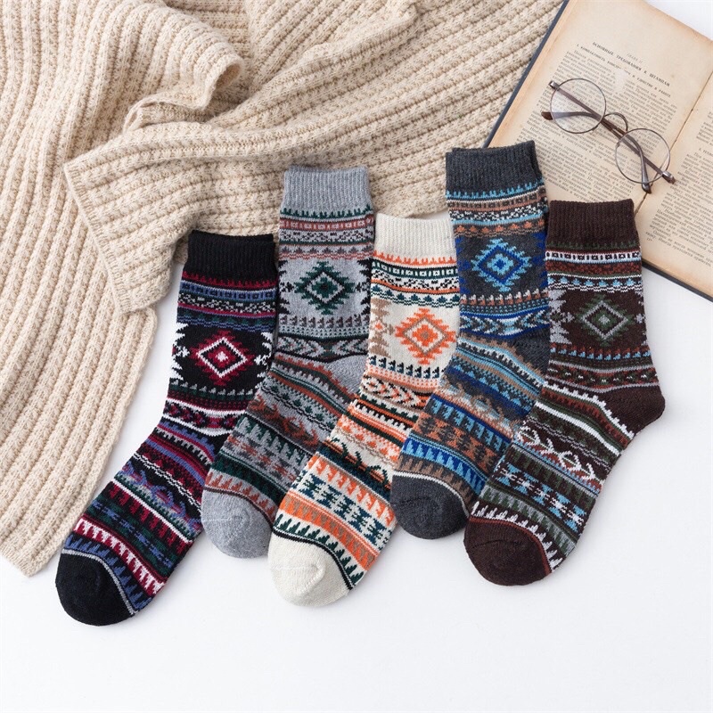 [TonaShoe] Tất Thổ Cẩm Hoạ Tiết Thoi Lớn Vintage Nam Nữ M5