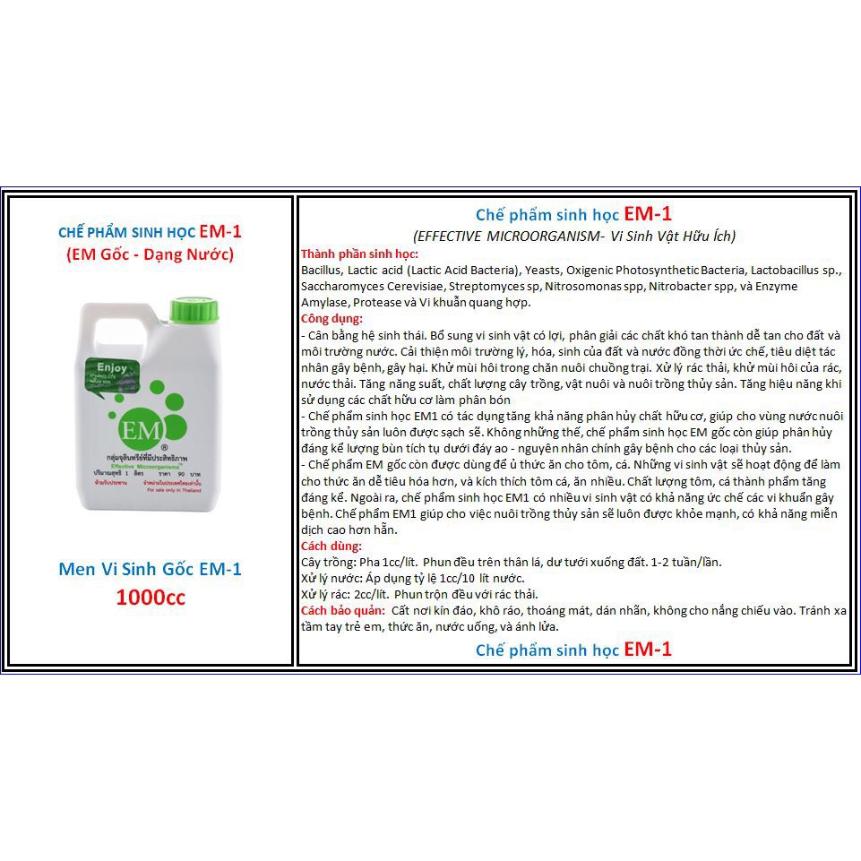Chế Phẩm Sinh Học EM-1 Thailand Can 1 lít