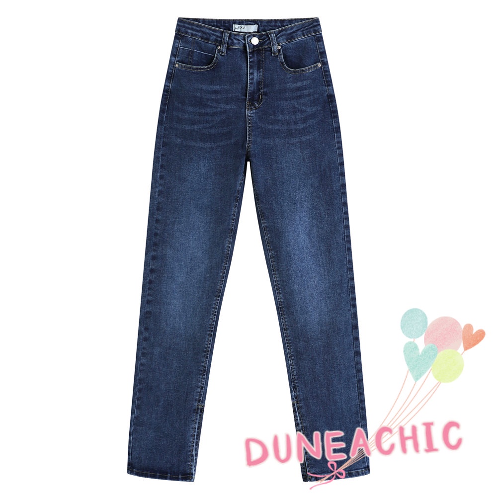 DUNEA Quần jean dài lưng cao dáng rộng co giãn tốt thiết kế quyến rũ cho nữ
