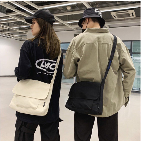 Túi Đeo Chéo Đeo Vai Vải Canvas Cỡ Lớn Thời Trang Hàn Quốc Unisex Nam Nữ Đi Học Đi Chơi - Hazis Store
