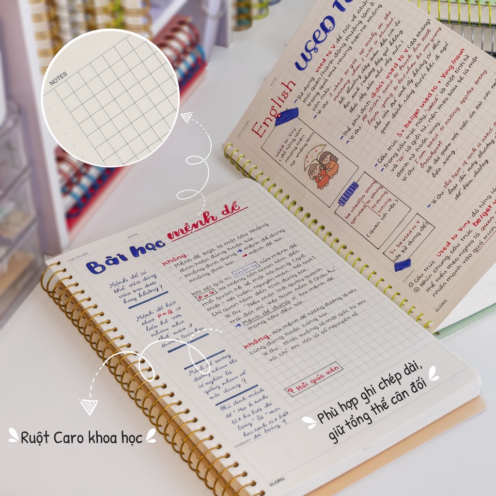 Vở Cornell KLONG B5 C Notes 80 trang tích hợp chấm dot và caro 6x6mm MS 586