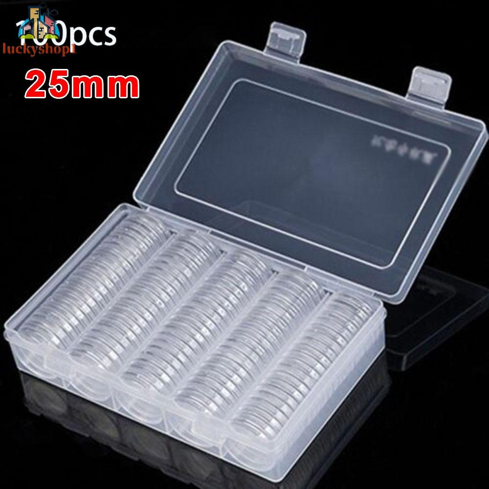100pcs 25mm Clear Round Coin Capsule Container Storage Box Holder Portable Case Quality Assurance Buy with confidence