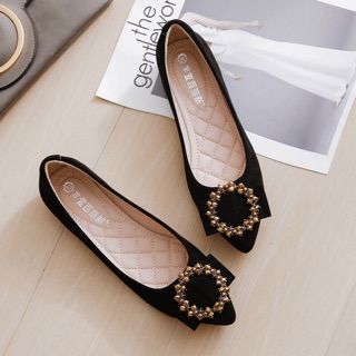 (HÀNG CÓ SẴN) Giày búp bê da lộn mũi nhọn khoá tròn BIG SIZE 35-43