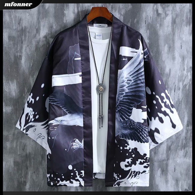 Áo Khoác Kimono Dáng Rộng Không Nút In Họa Tiết Cá Tính Dành Cho Nam
