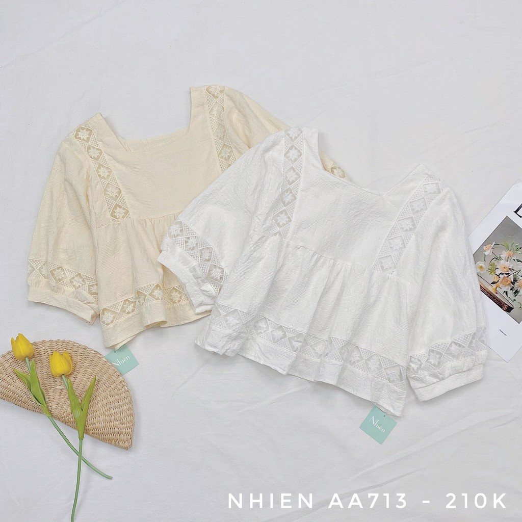 [Mã SKAMA06 giảm 8% tối đa 50K đơn 250K] Áo Kiểu Babydoll Ren_Nhienvintage AA713