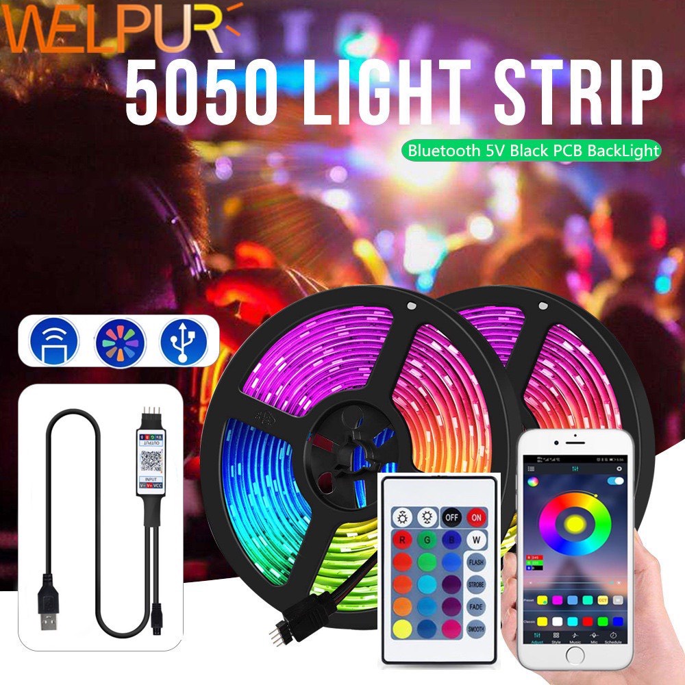 Đèn led Tiktok 5M RGB 16 triệu màu điều khiển bằng điện thoại, nháy theo nhạc, cuộn dây led đổi màu kèm dây kết nối usb