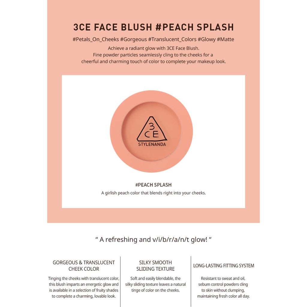 Phấn má hồng [3CE] FACE BLUSH #PEACH SPLASH