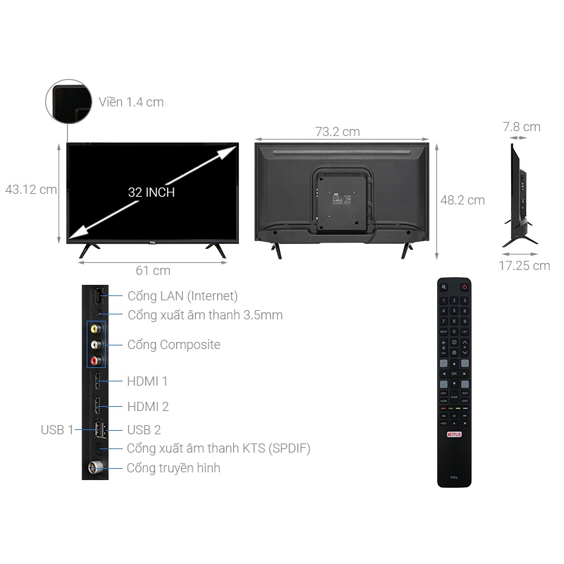 [Mã 154ELSALE2 giảm 7% đơn 300K] Smart Tivi TCL HD 32 inch L32S6300 hiện đại sang trọng - Mẫu đặc biệt 2021