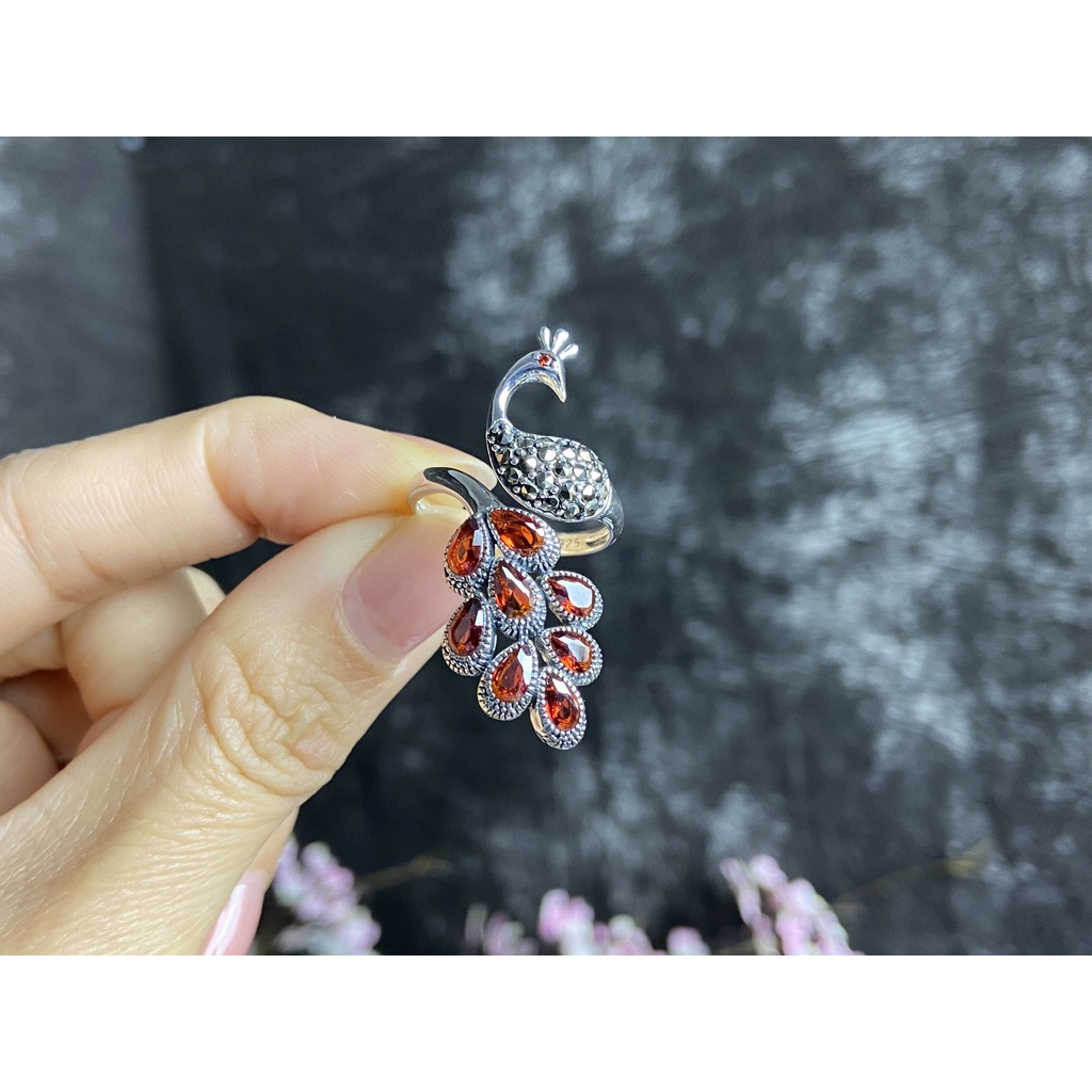 N056 Nhẫn bạc khổng tước đính đá CZ