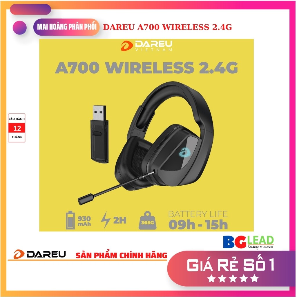 Tai nghe không dây DAREU A700 WIRELESS 2.4G - Mai Hoàng phân phối và bảo hành toàn quốc