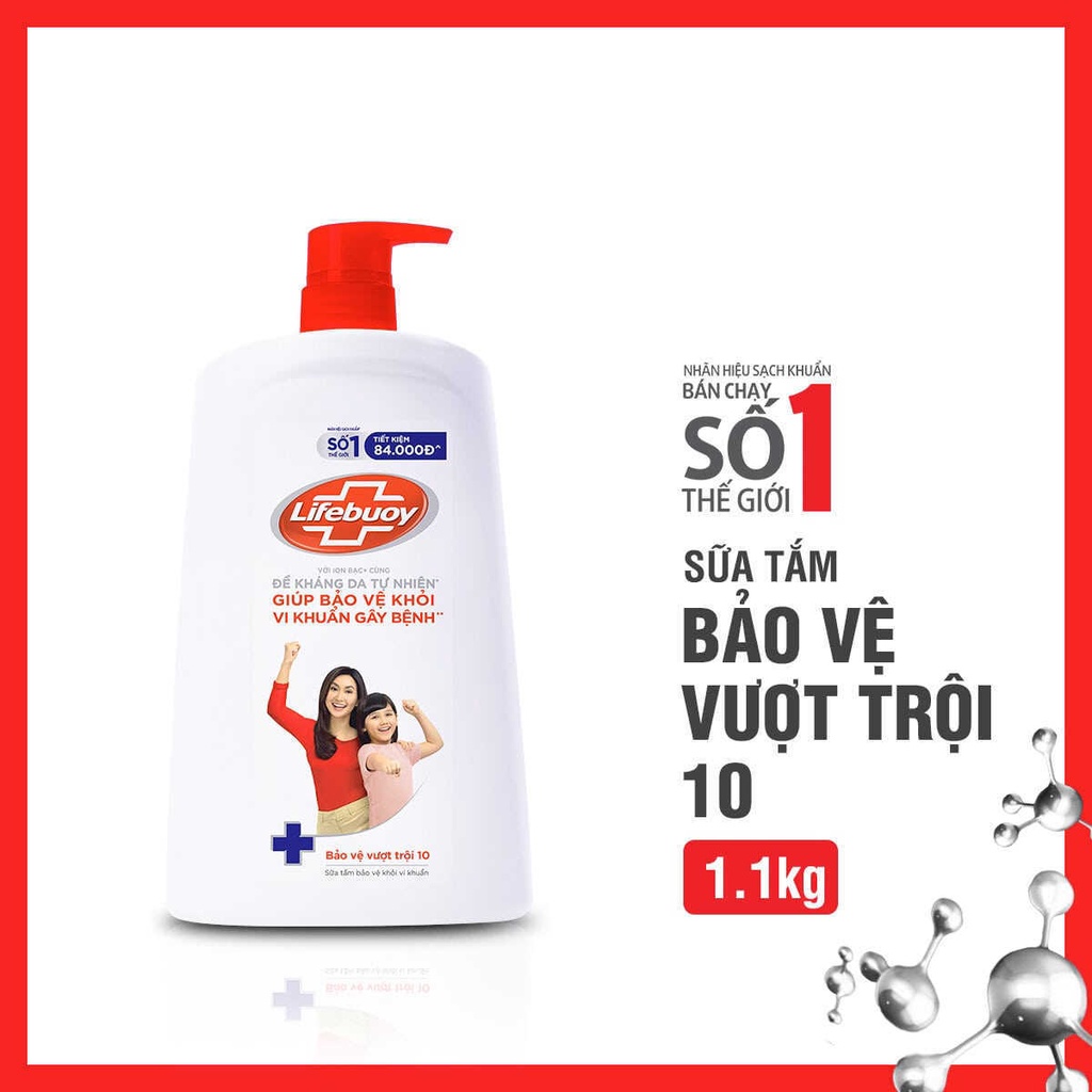 Sữa Tắm Lifebuoy Sạch Khuẩn Bảo Vệ Vượt Trội Mạnh Mẽ Chứa Ion Bạc+Hỗ Trợ Cùng Đề Kháng Da Tự Nhiên- chai 1,1KG