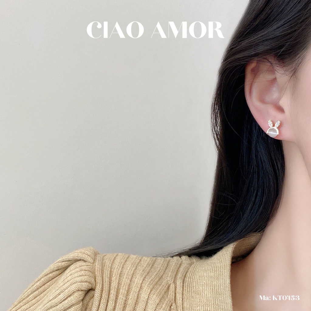 KT0453-Khuyên tai nữ, Bông tai nụ bạc 925 thỏ con đáng yêu đơn giản Trang sức Ciao Amor