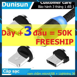 Cáp sạc từ hút nam châm đầu iphone | micro usb | type c xoay 360 độ dây dù,có led cao cấp