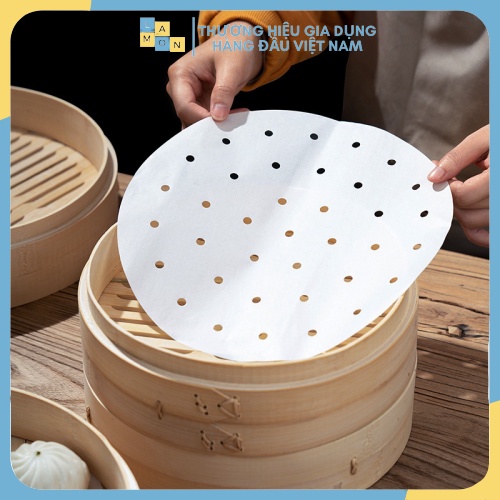100 Tờ Giấy Nến Đục Lỗ, Giấy Nến Tròn Lót Xửng Hấp, Nồi Chiên Không Dầu, Hấp Bánh Bao 88288 Lamon Store