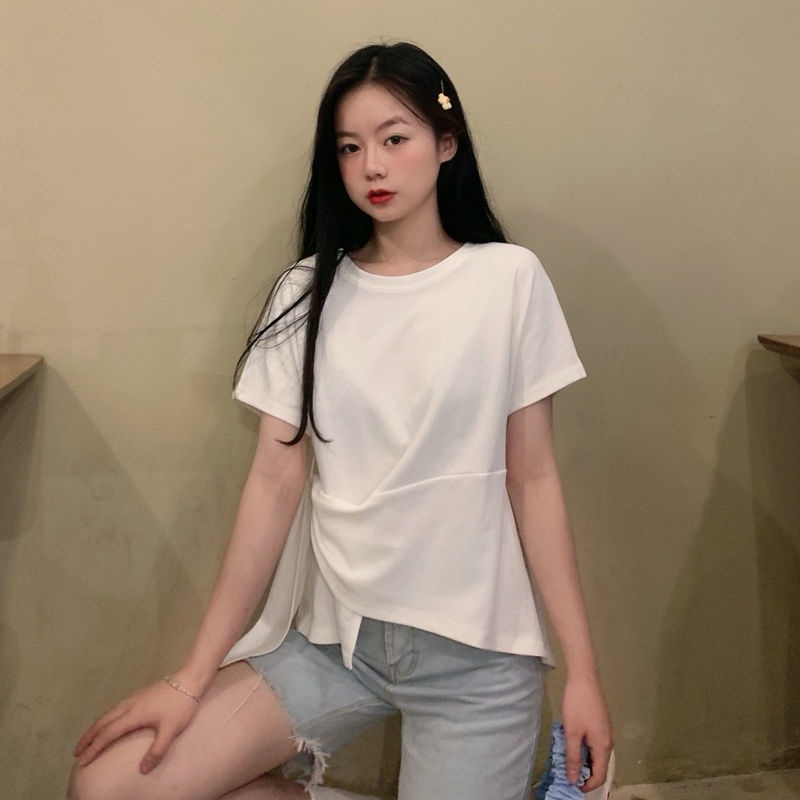 IELGY Áo Thun Tay Ngắn Dáng Rộng Màu Trơn Kiểu Hàn Quốc Thời Trang Cho Nữ